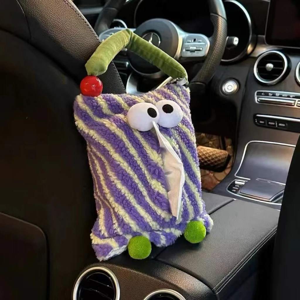 ins车载纸巾盒挂式卡通怪兽车椅背纸巾挂袋车用纸巾抽盒车内装饰·