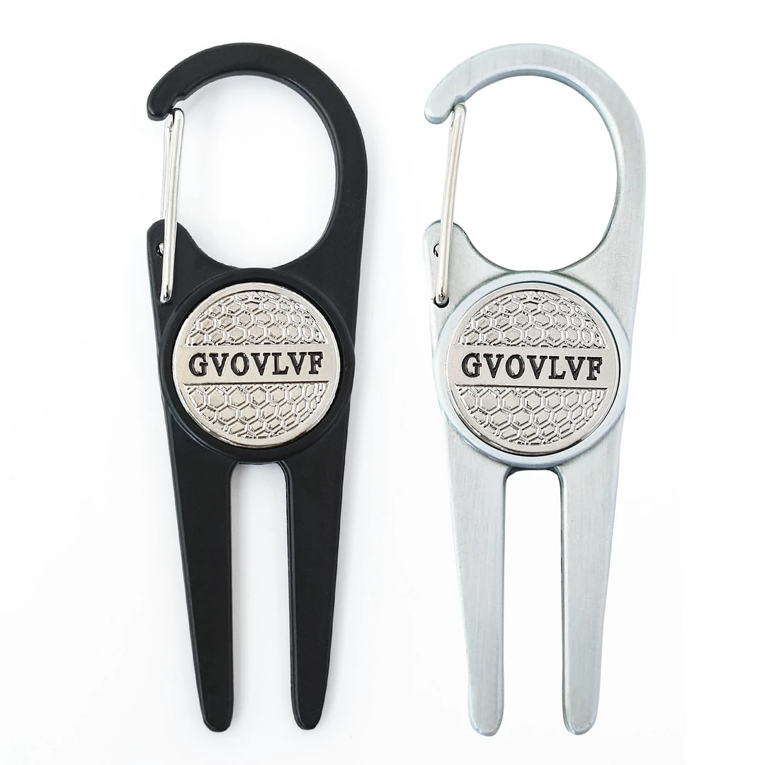 高尔夫果岭叉哑光锌合金果岭球叉 球道修叉带磁铁 挂扣设计配马克