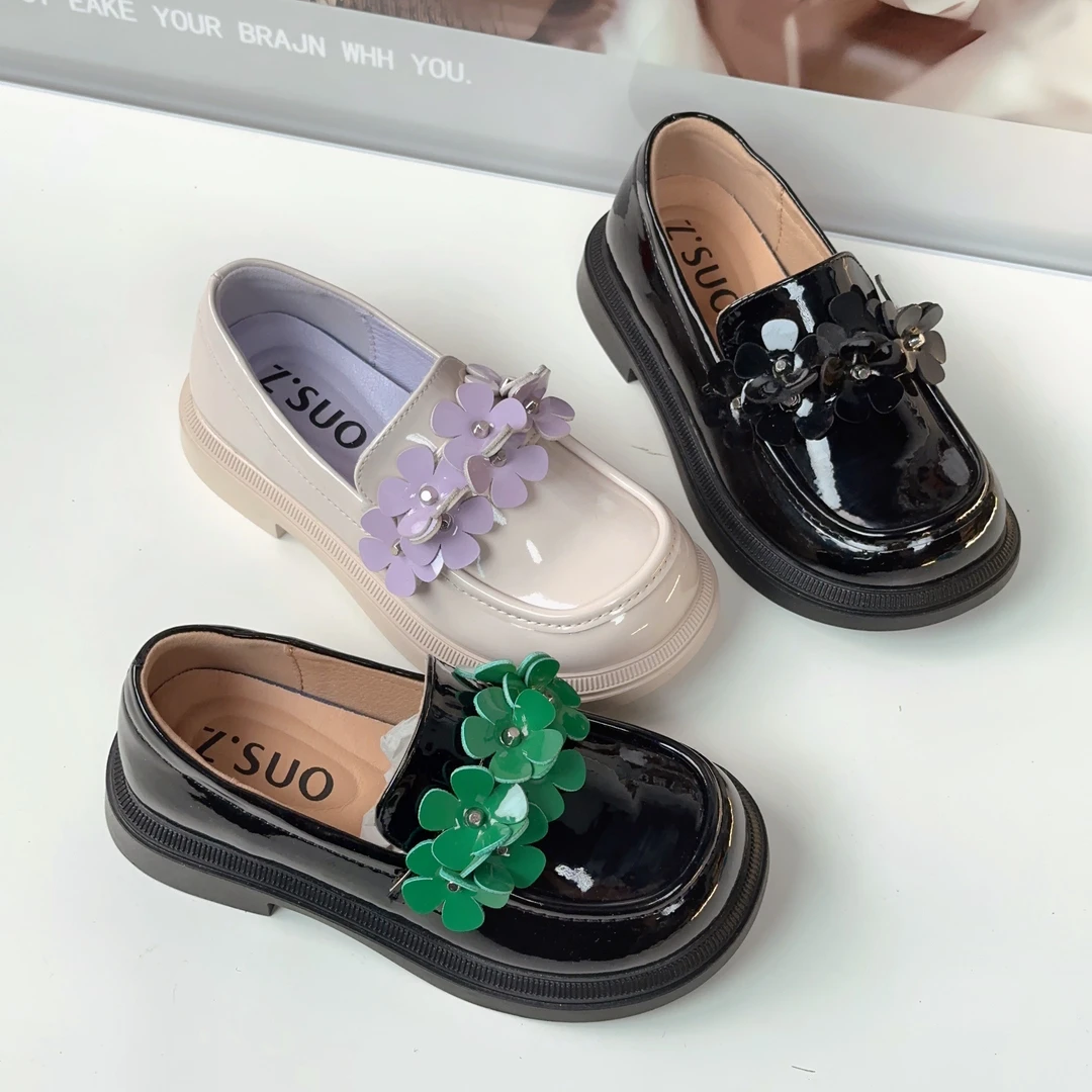【中大童26-37码】新款乐福鞋时尚花朵套脚皮鞋单鞋8002