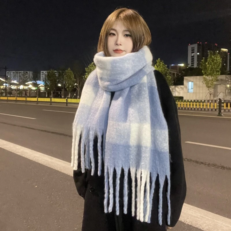 网红百搭秋冬保暖围巾女时尚拼色穿搭简约披肩高级感外搭气质围脖