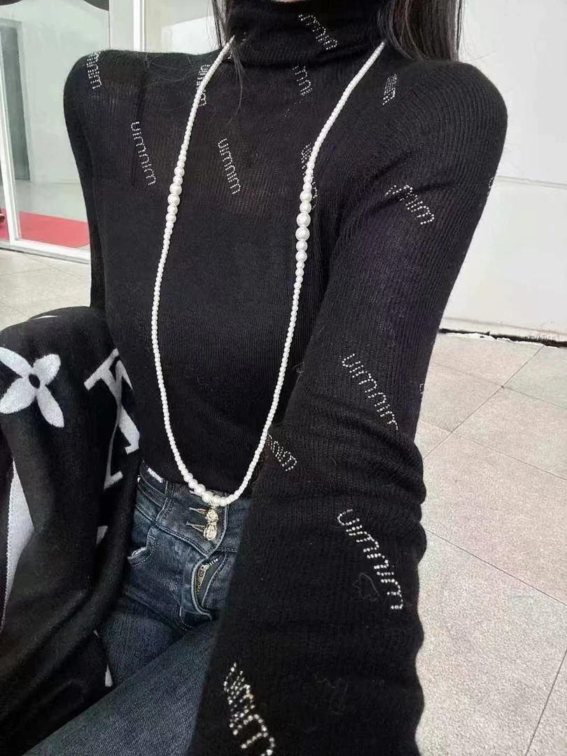 金姐字母烫钻高领打底针织衫修身显瘦内搭毛衣8913