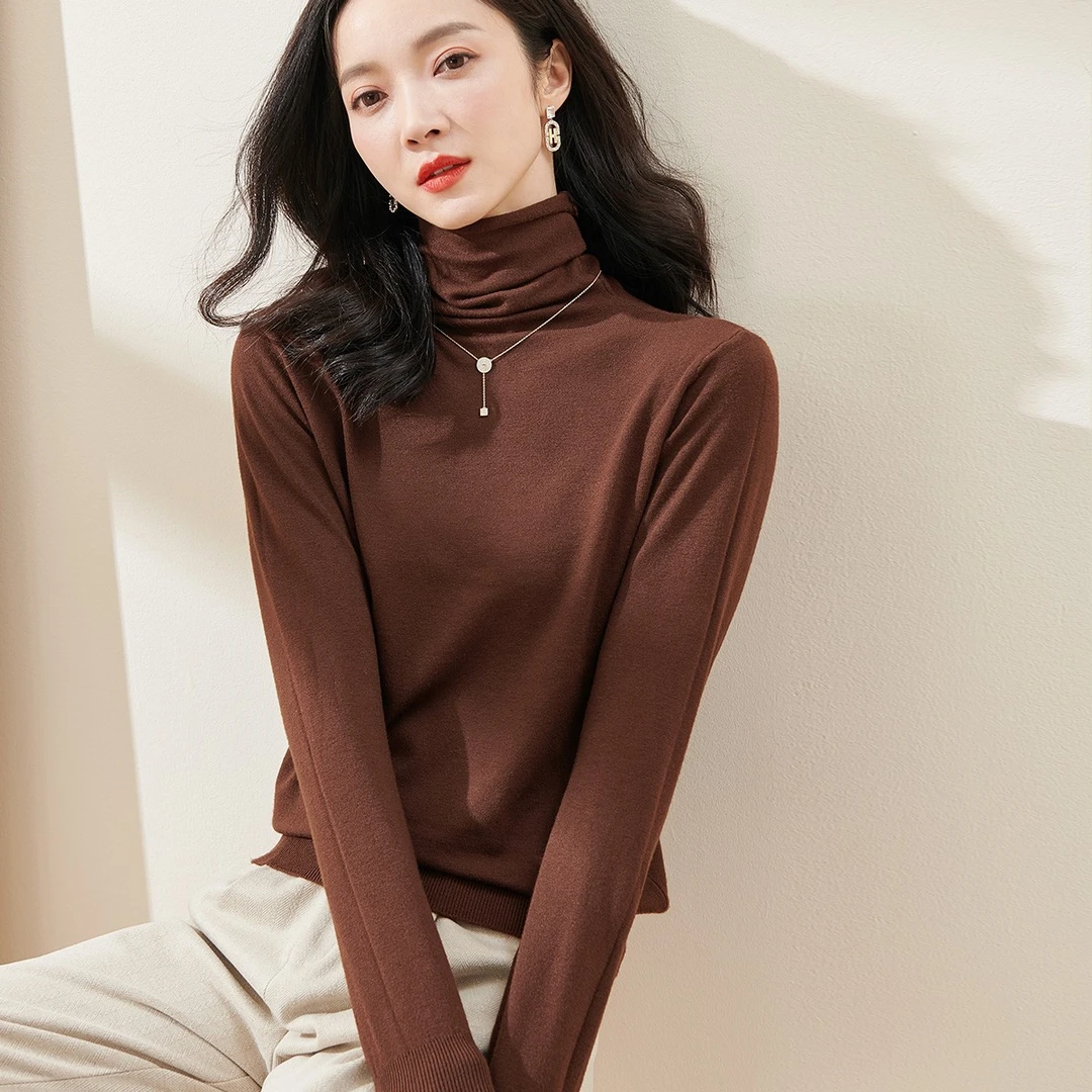 米思阳5Z21DM2833堆堆领针织衫气质淑女百搭修身长袖纯色打底衫