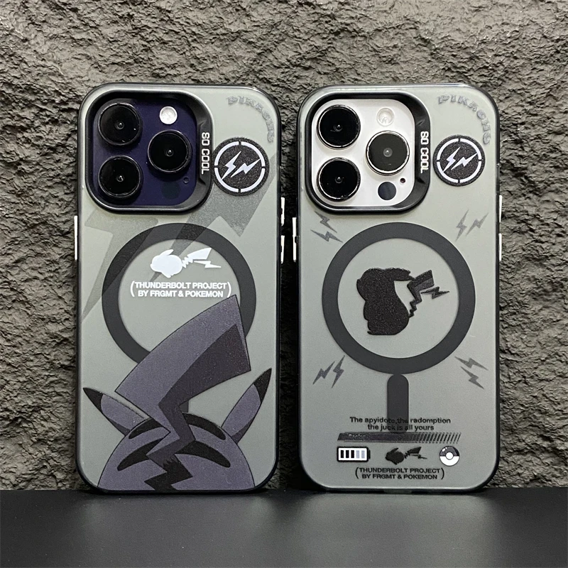 潮牌闪电皮卡丘适用苹果15promax磁吸手机壳iphone14防摔13情侣12