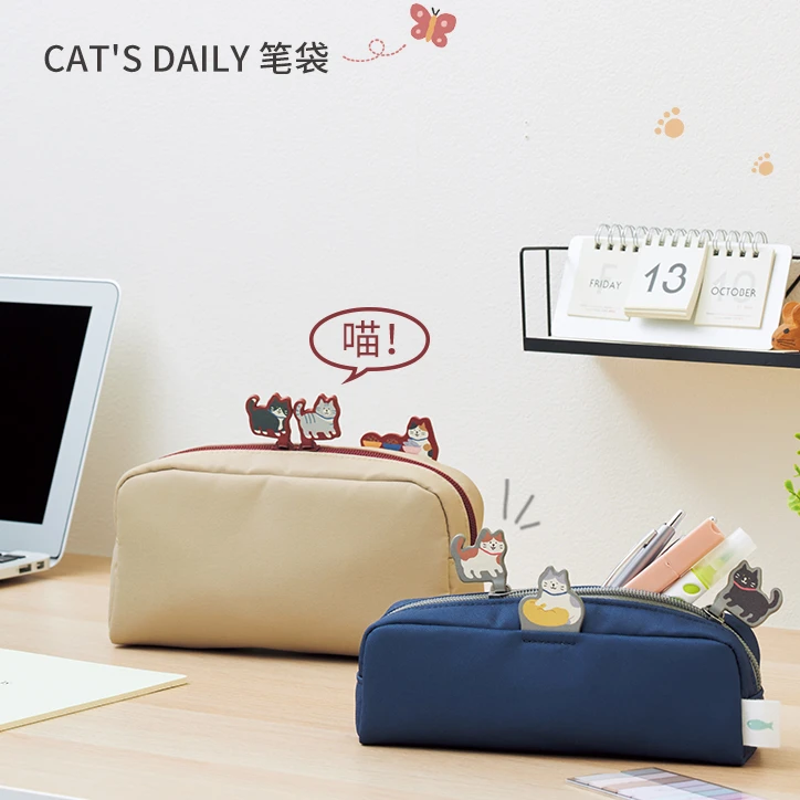 日本LIHITLAB.喜利CatsDaily黑色文具盒可爱猫咪大容量笔袋收纳包