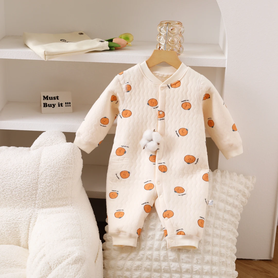 2024秋冬新款新生儿宝宝纯棉三层保暖连体衣婴儿冬款夹棉外出哈衣