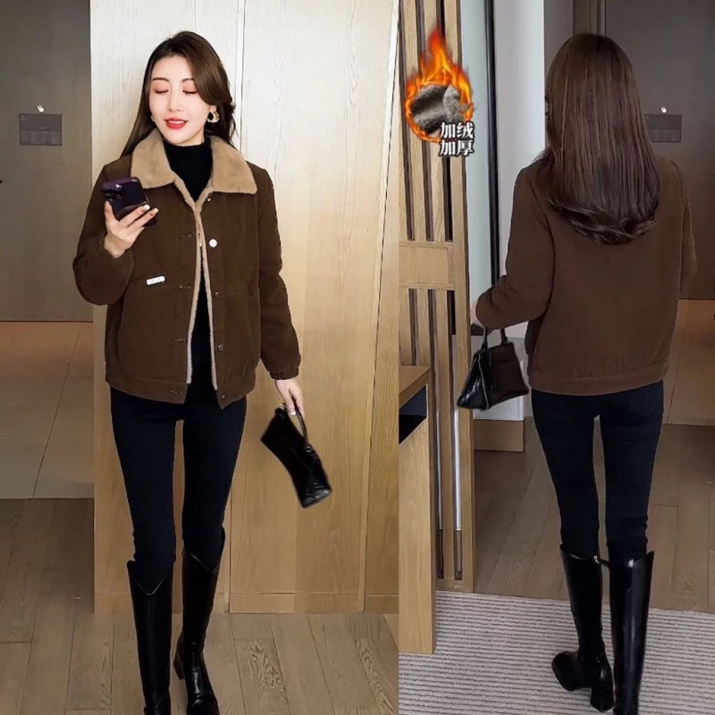 灯芯绒外套2024秋冬季新款时尚百搭小个子宽松加绒保暖夹克上衣女