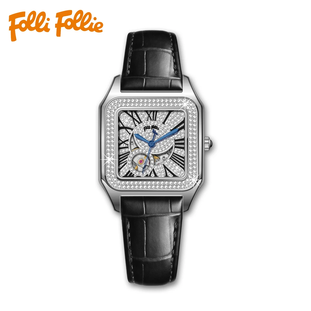 follifollie欧洲轻奢百搭时尚女士全自动机械女款手表潮流腕表