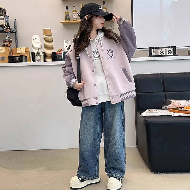 女童春秋款棒球服卫衣外套大儿童装韩版洋气小女孩时髦秋季上衣潮