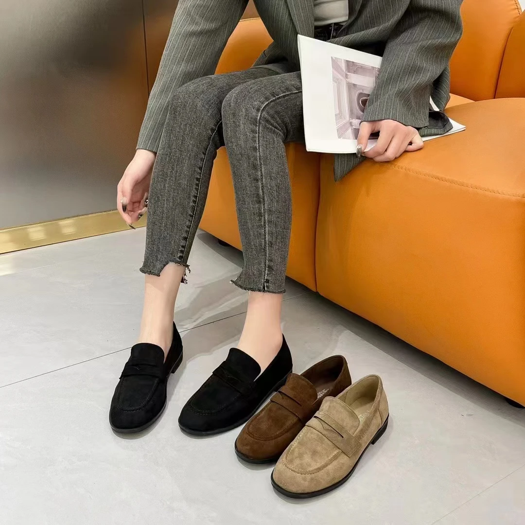 专柜小单鞋乐福鞋羊京绒春秋气质女时尚休闲鞋黑色百搭软底378001