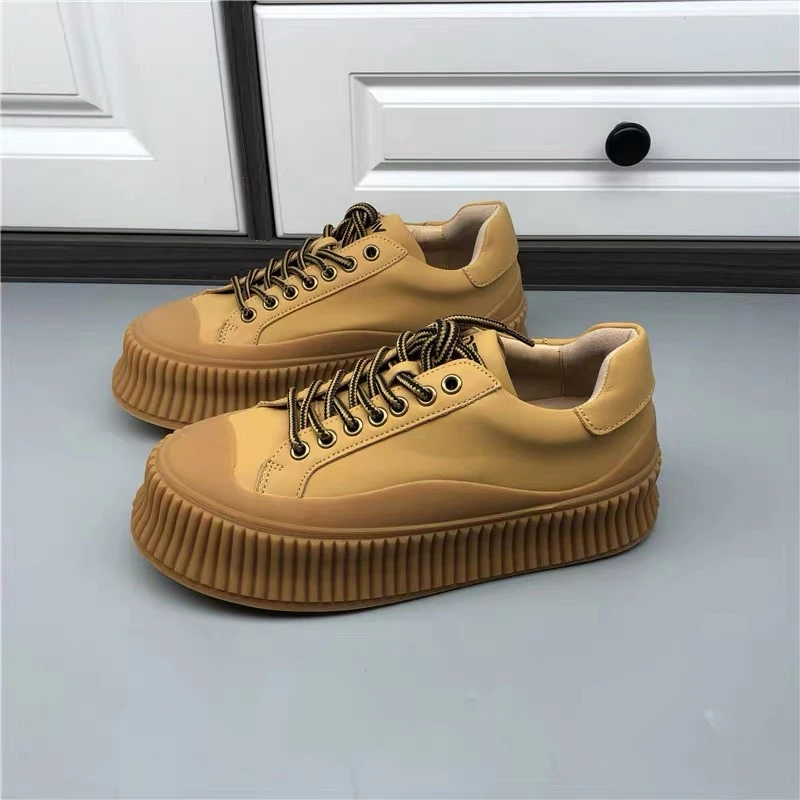 女鞋厚底秋季新款百搭滑板运动板鞋真皮系带休闲时尚低帮C1709-2