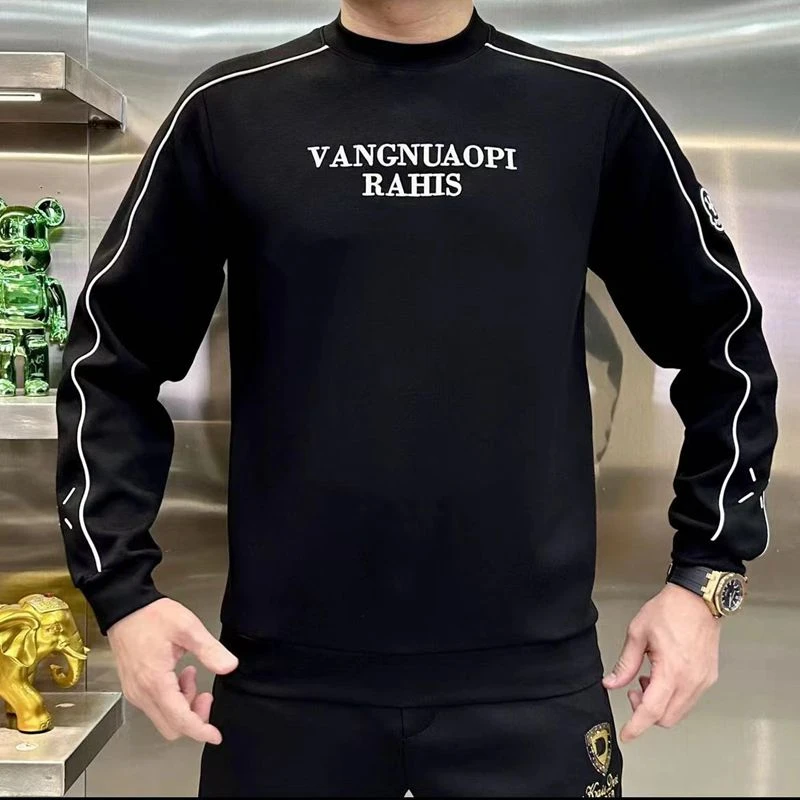 2024新款男士卫衣时尚秋冬长袖打底衫双层螺纹设计圆领潮流卫衣男