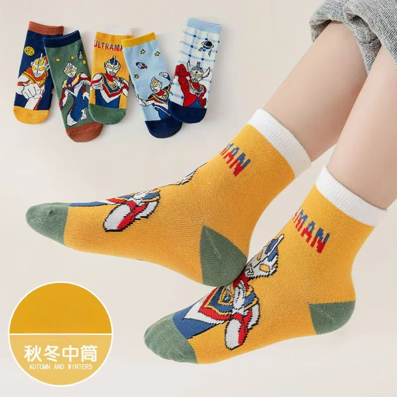 春秋季奥特曼中筒袜儿童袜子男童卡通潮流袜3-12岁春季学生宝宝袜
