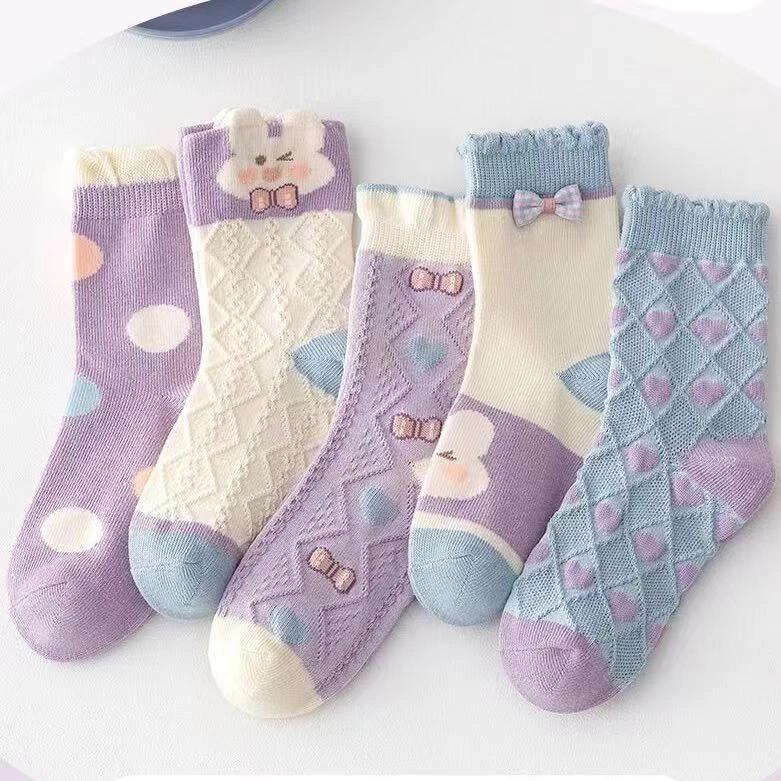 儿童袜子女童秋季百搭紫色吸汗透气中筒袜ins秋天学生春秋款少女