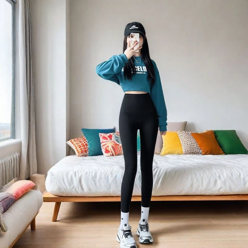 黑金果冻腰鲨鱼裤女春秋外穿高腰显瘦薄款收腹提臀瑜伽芭比打底裤