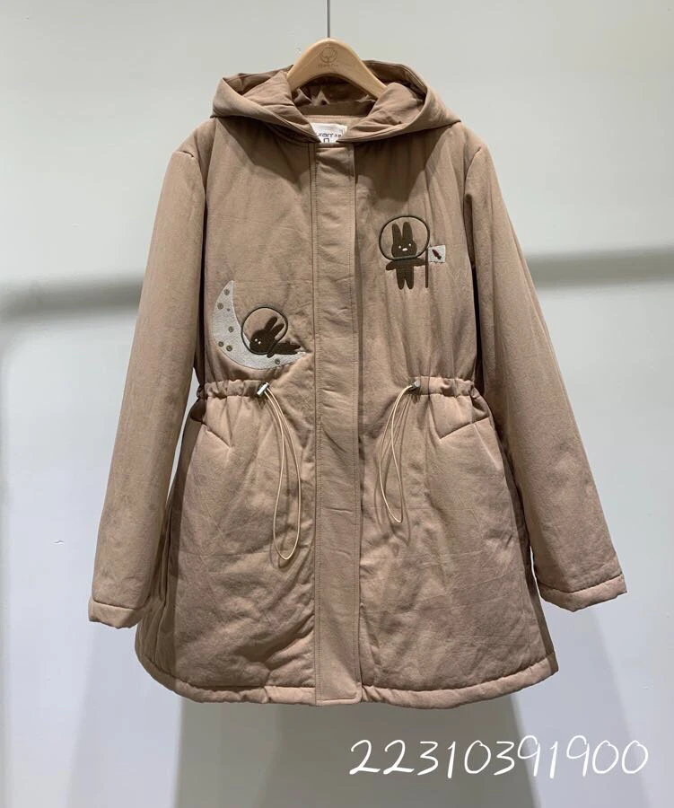 9190舒适长款连帽外套棉衣百搭中长款