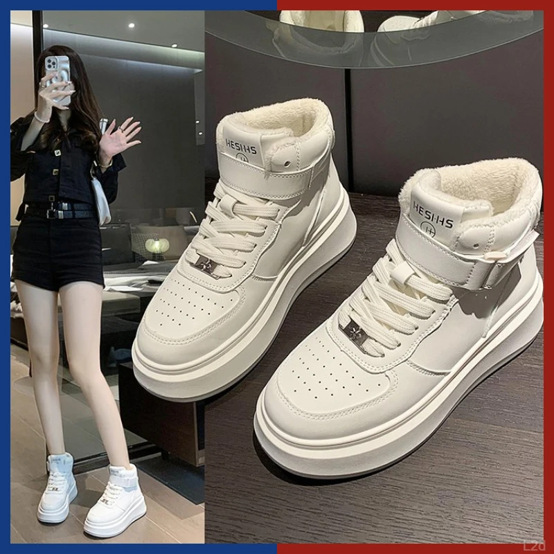 新款秋季增高休闲高鞋帮板鞋女鞋松糕底青年中年运动鞋厚底小白鞋
