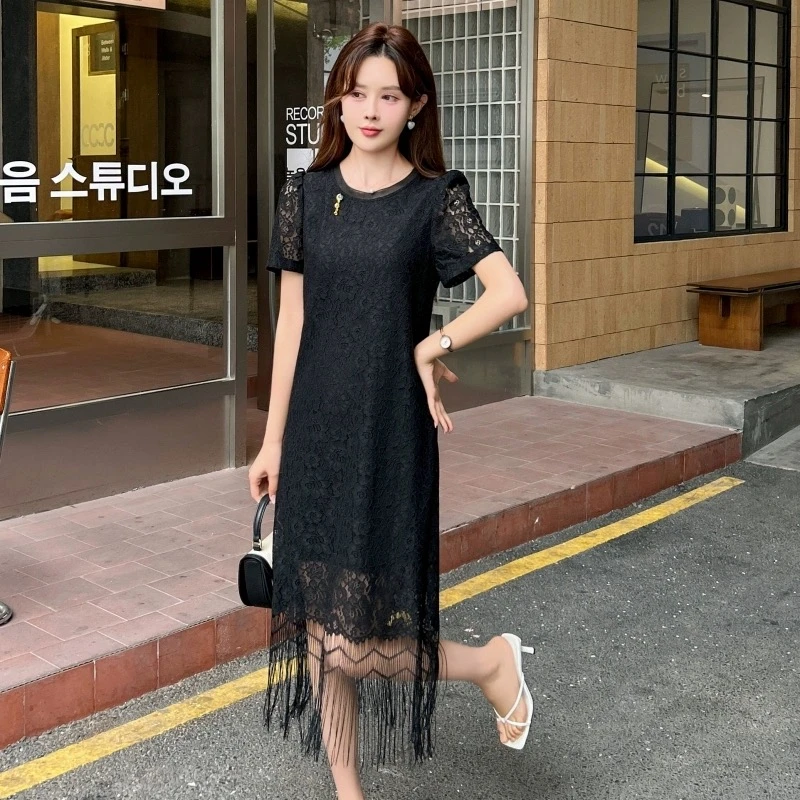 无印心匠含棉 镂空+圆领 优雅&蕾丝 连衣裙 B66613-1