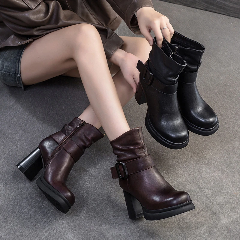 2024冬季新款时尚高跟马丁靴轻奢复古风短靴百搭通勤女鞋