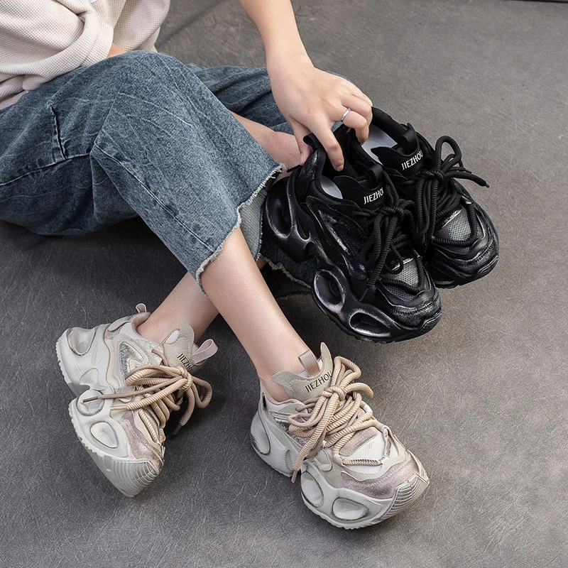 2025春季新款复古做旧炸街老爹鞋运动风增高小众舒适女鞋