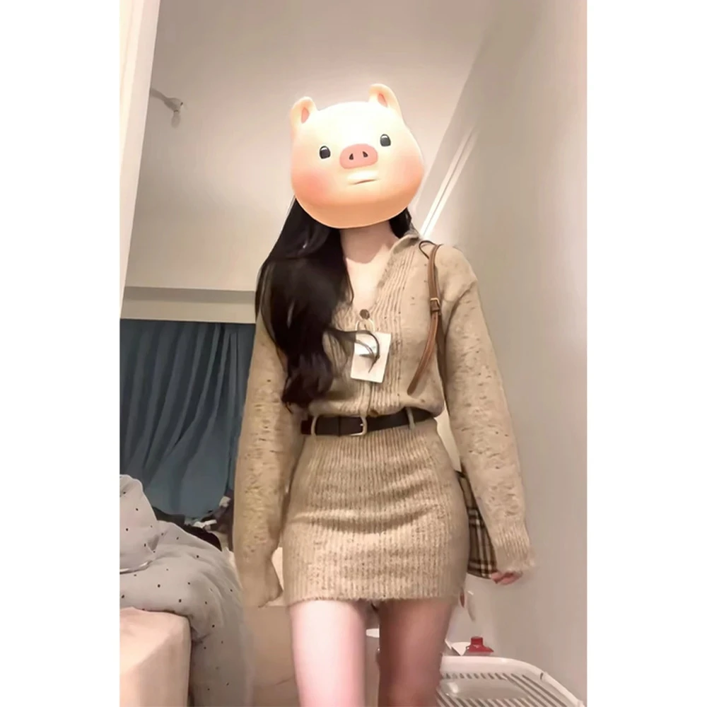INS CEC气质御姐辣妹连衣裙女秋冬新款高级感裙子百搭针织毛衣裙