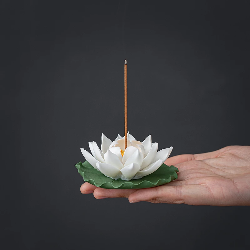 宇轩 荷花线香插莲花瓣手工陶瓷茶宠睡莲摆件家居饰品办公桌茶桌