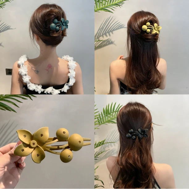 高级感优雅发夹气质花朵盘发女后脑勺鸭嘴夹