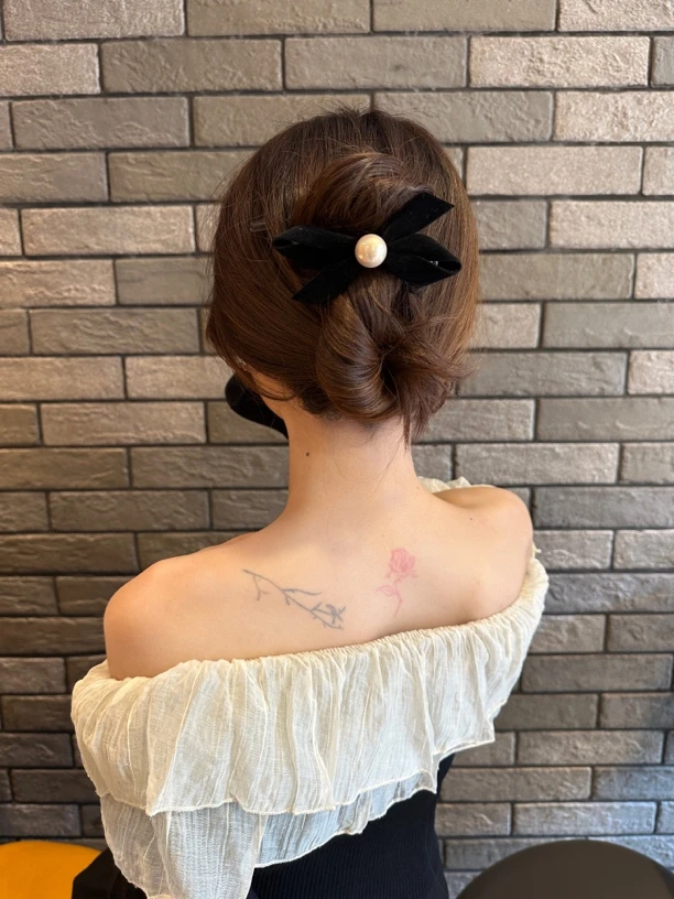 秋冬新款安可拉红丝绒蝴蝶结发夹后脑勺扭扭夹高级感一字夹女