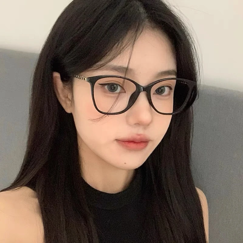 复古猫眼小香风素颜黑框眼镜女可配度数方圆脸显瘦超轻TR眼睛架