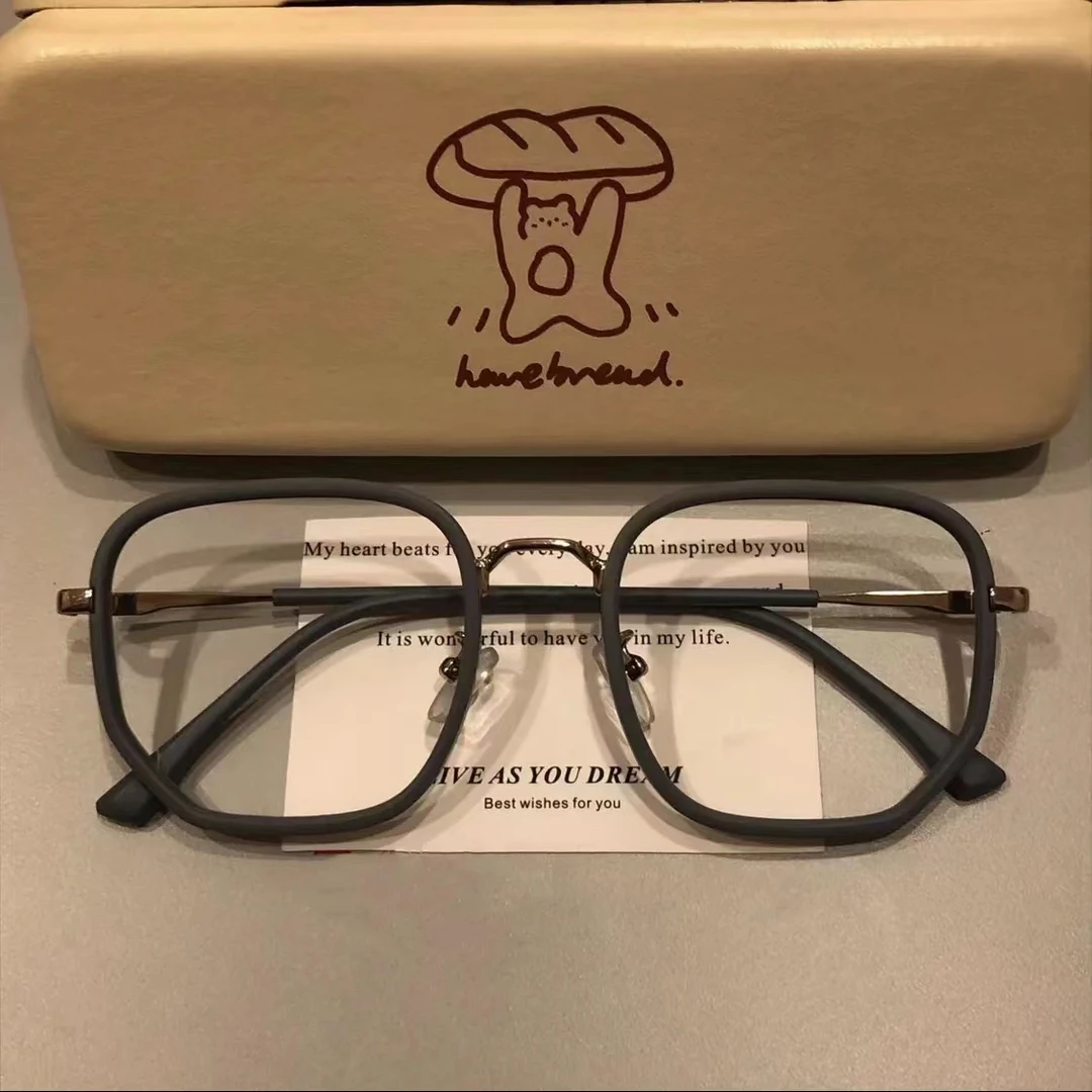 韩版新款复古雾霾蓝灰防蓝光网红素颜眼镜女圆脸可配近视眼镜框男