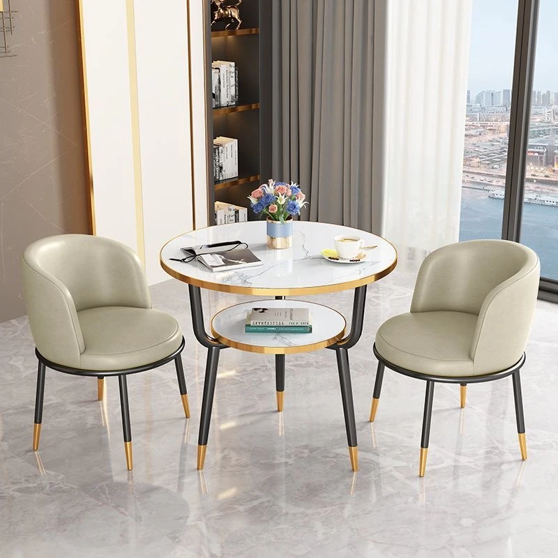 轻奢岩板洽谈桌椅组合家用奶茶甜品店办公接待餐桌阳台休闲小圆桌