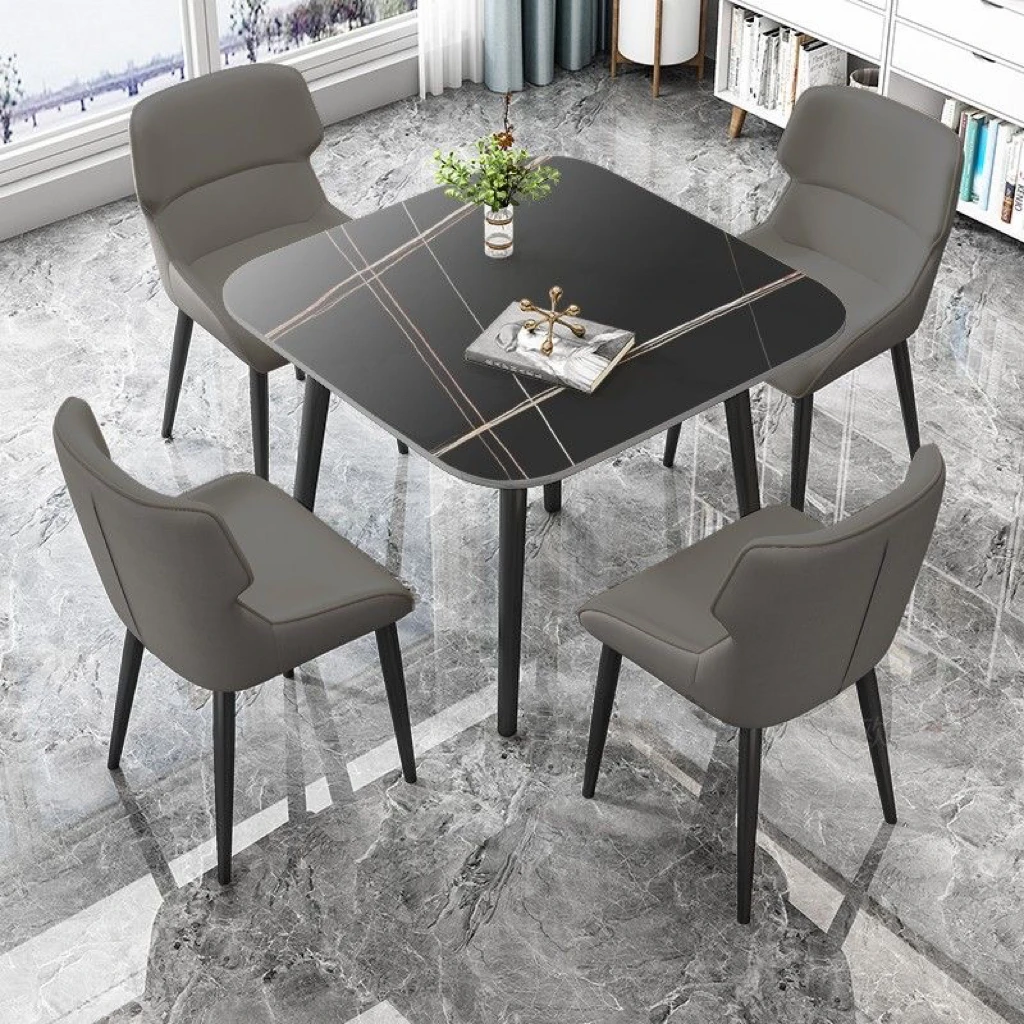 岩板洽谈饭桌椅组合轻奢家用餐厅正方形打牌餐桌办公接待圆形茶几