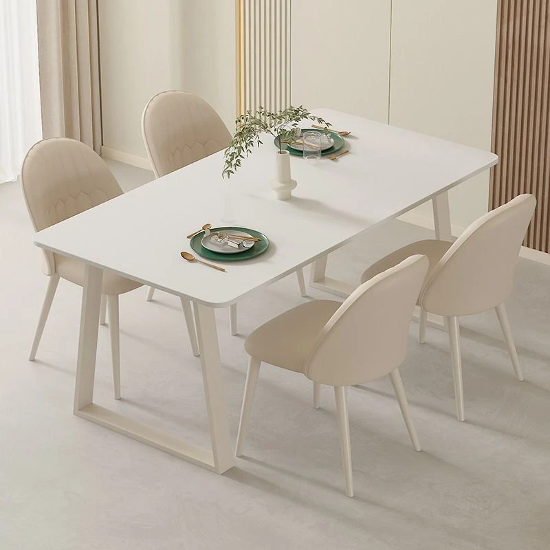 北欧岩板餐桌椅现代简约小户型家用餐厅长方形白色饭桌网红洽谈桌