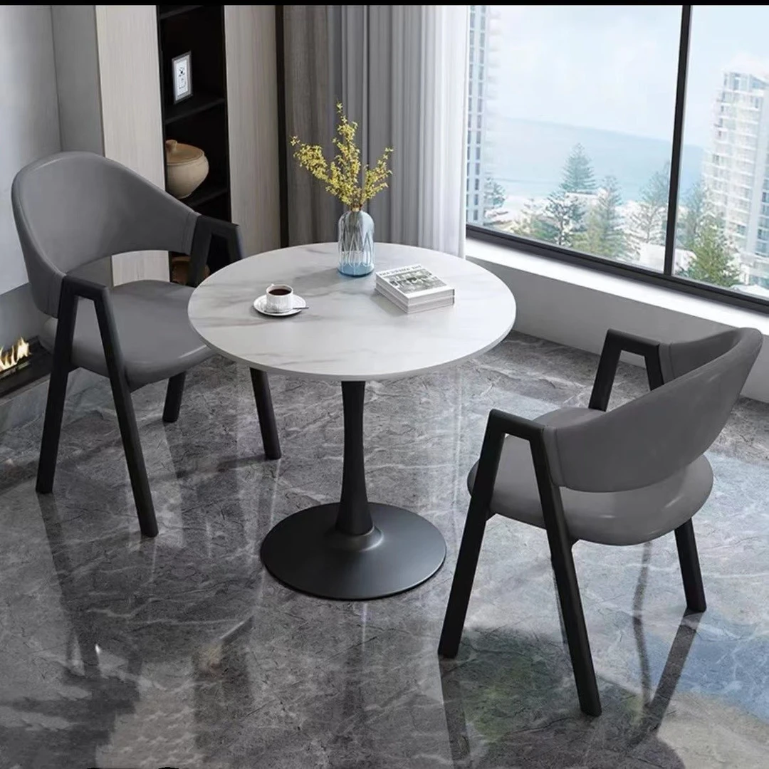 北欧轻奢岩板洽谈桌椅组合售楼处办公休息区接待会客休闲小圆桌子