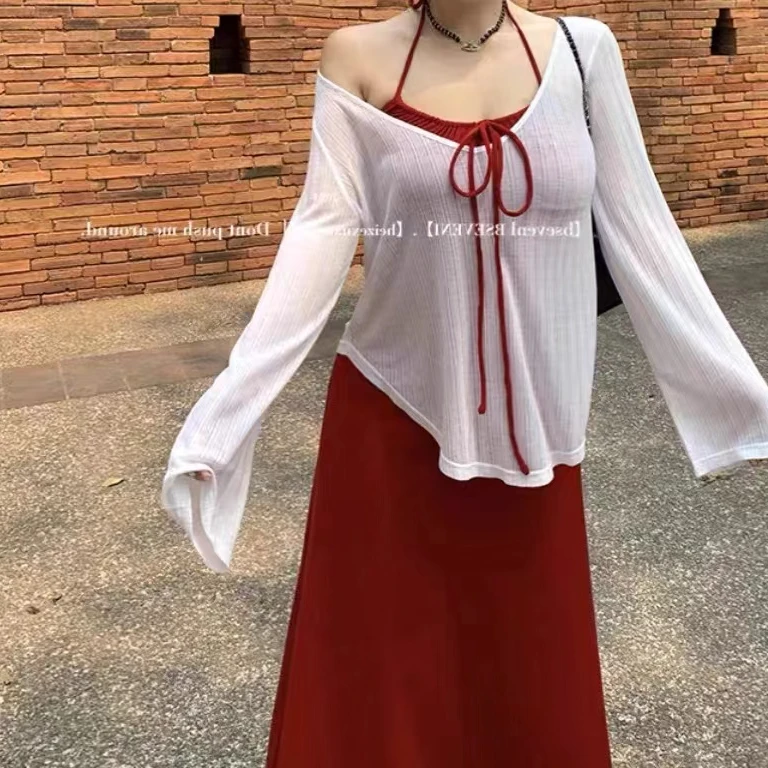 OneCo.【闺蜜家】纯欲风挂脖连衣裙套装大码220斤可穿#1182