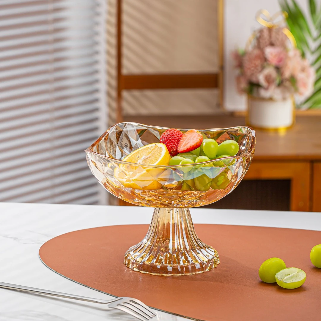 高颜值琥珀色棱格玻璃水果盘沙拉盘冰淇淋碗轻奢家用