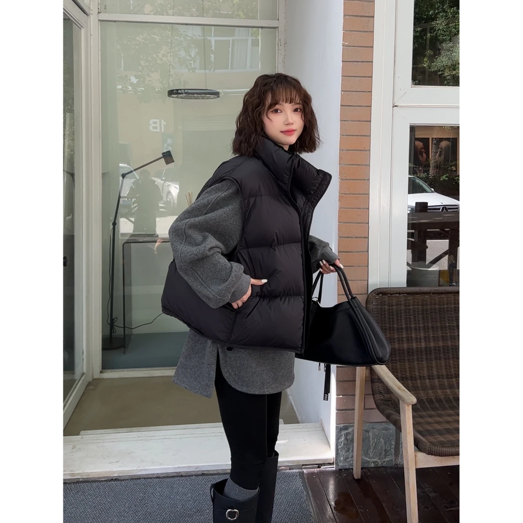 【薇薇绮】羽绒马甲立领拉链90白鸭绒百搭马夹2024冬新款 W834