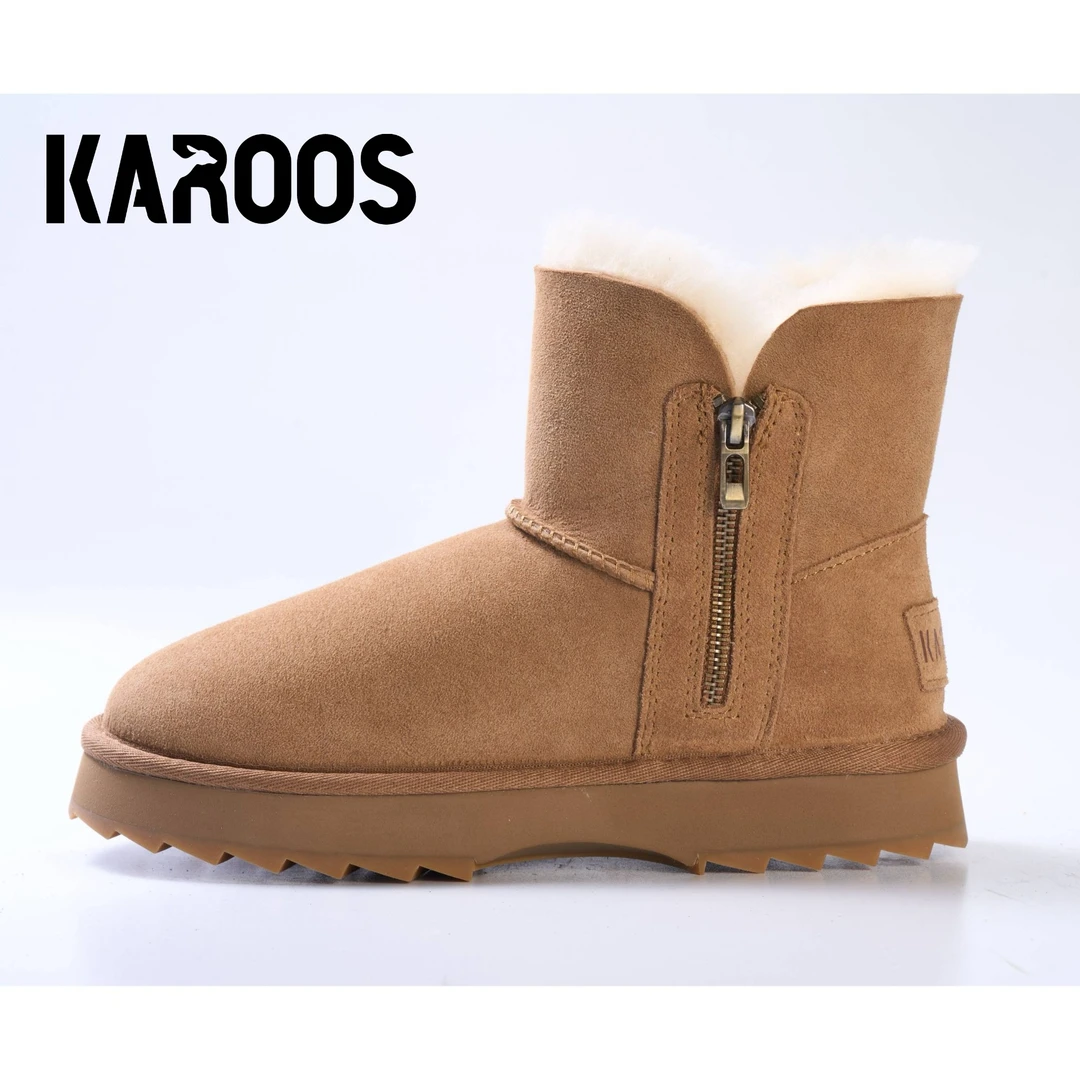 KAROOS冬季新款女士时尚厚底雪地靴皮毛一体显瘦显腿长百搭休闲