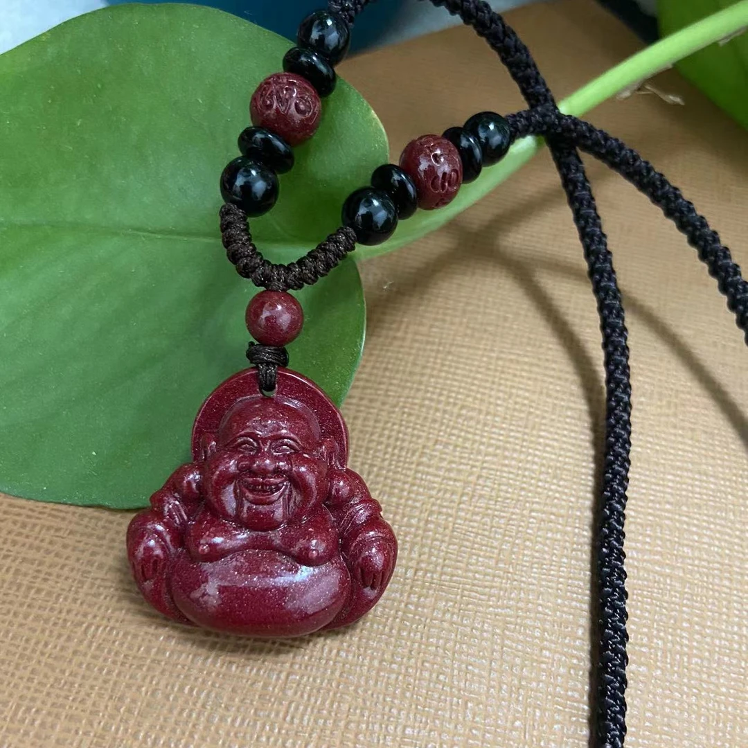 含辰砂工艺品承琉朱砂弥勒佛吊坠女大肚佛公挂件宝宝护项链男女