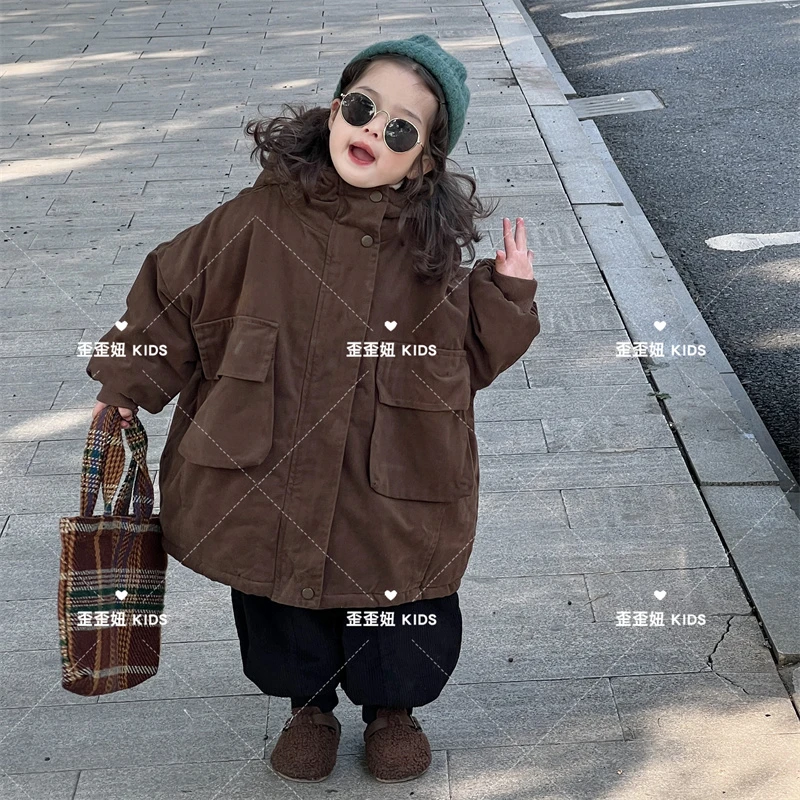 【歪歪妞童装】66339儿童加绒加厚中长款派克服外套男女童棉服