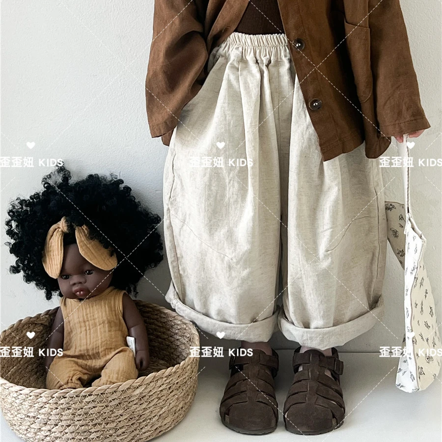 【歪歪妞童装】374日系儿童棉麻裤复古森系休闲长裤男女童休闲裤
