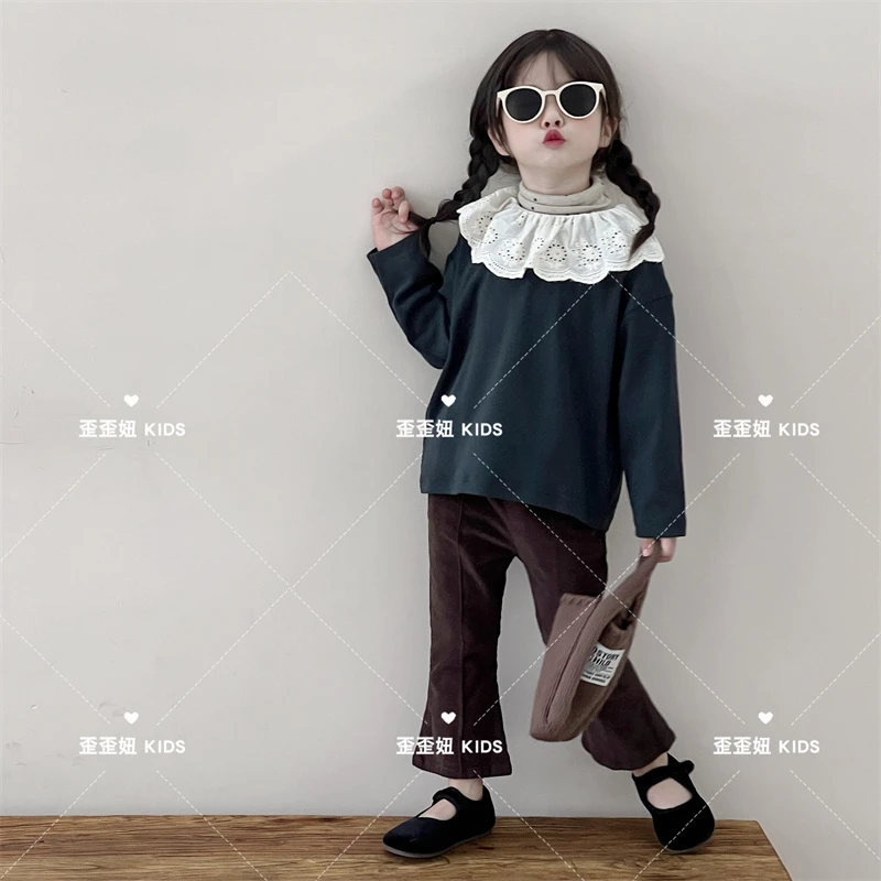 【歪歪妞童装】2468女童森系花边领娃娃衫日系中小童宝宝田园风T恤