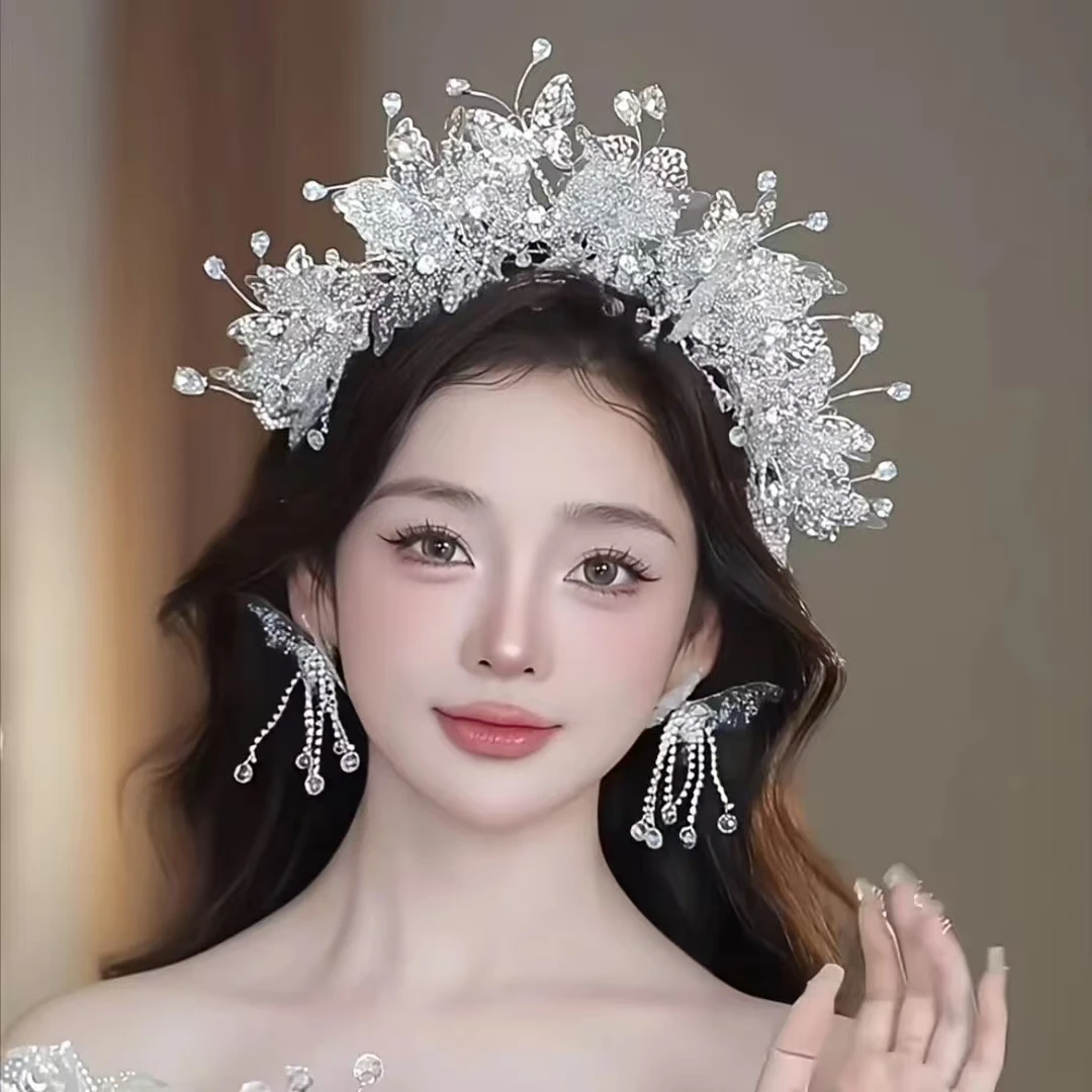 合金仿水晶婚庆饰品 新款透明蝴蝶皇冠甜美可爱