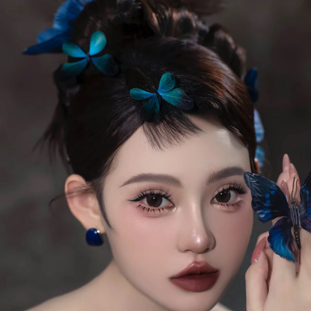 合金树脂耳饰 卡帝美学新款蓝色复古手工蝴蝶小众