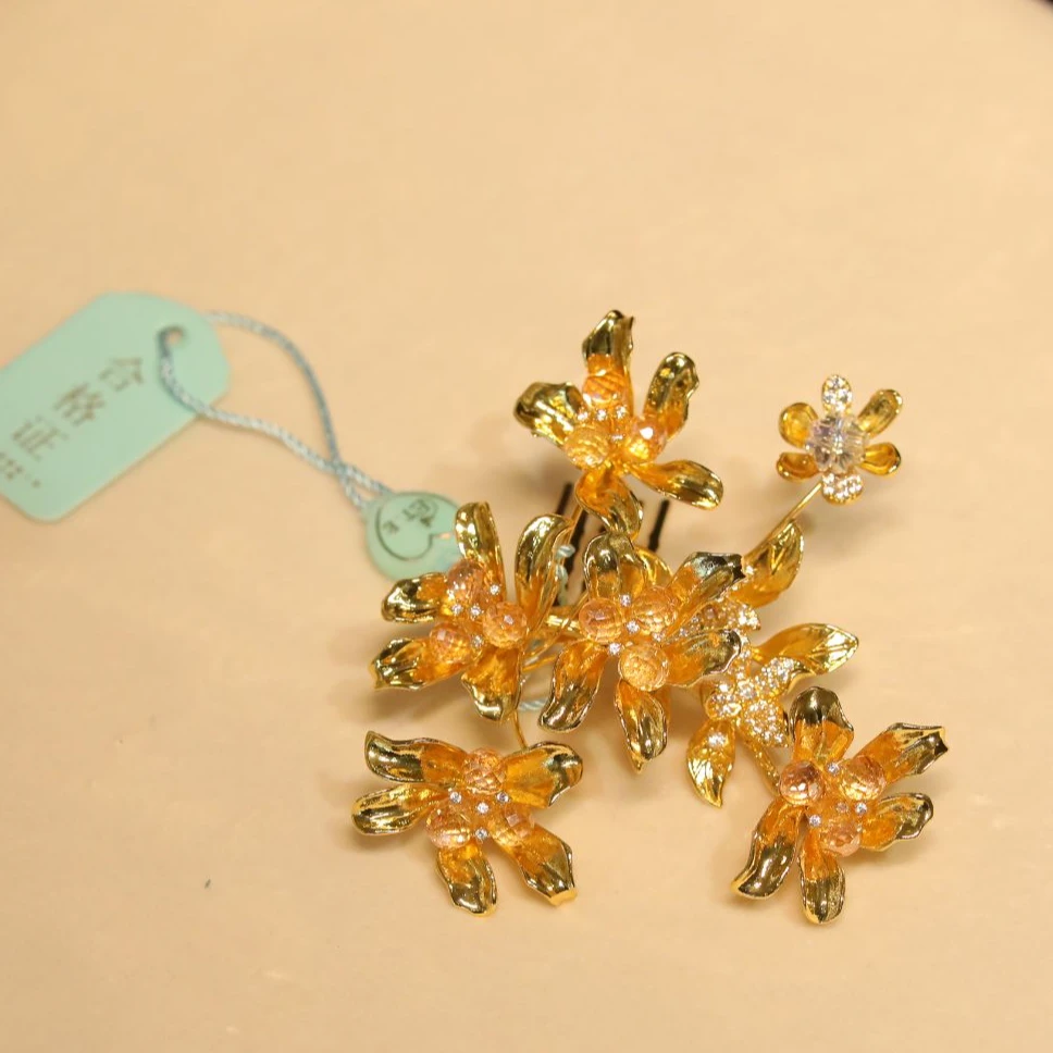 合金婚庆饰品 11734新款纯金色侧边国风简约古典