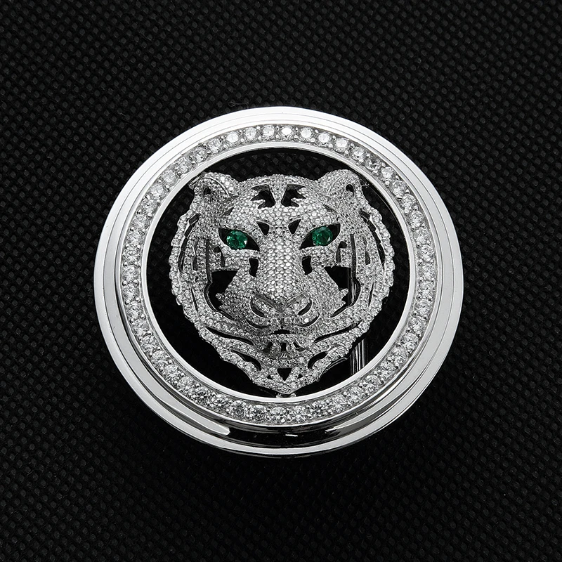 皮带扣头高档老虎头纯银S925配3.8cm宽3.4裤腰带扣单扣平滑扣镶钻