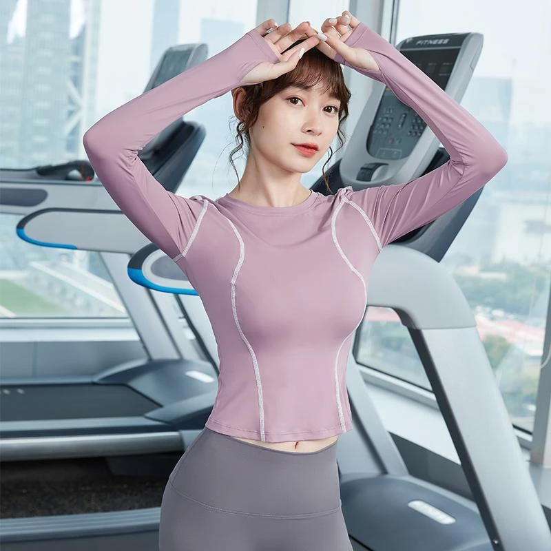 健身上衣春秋显瘦瑜伽服女速干跑步训练瑜伽长袖运动速健身服