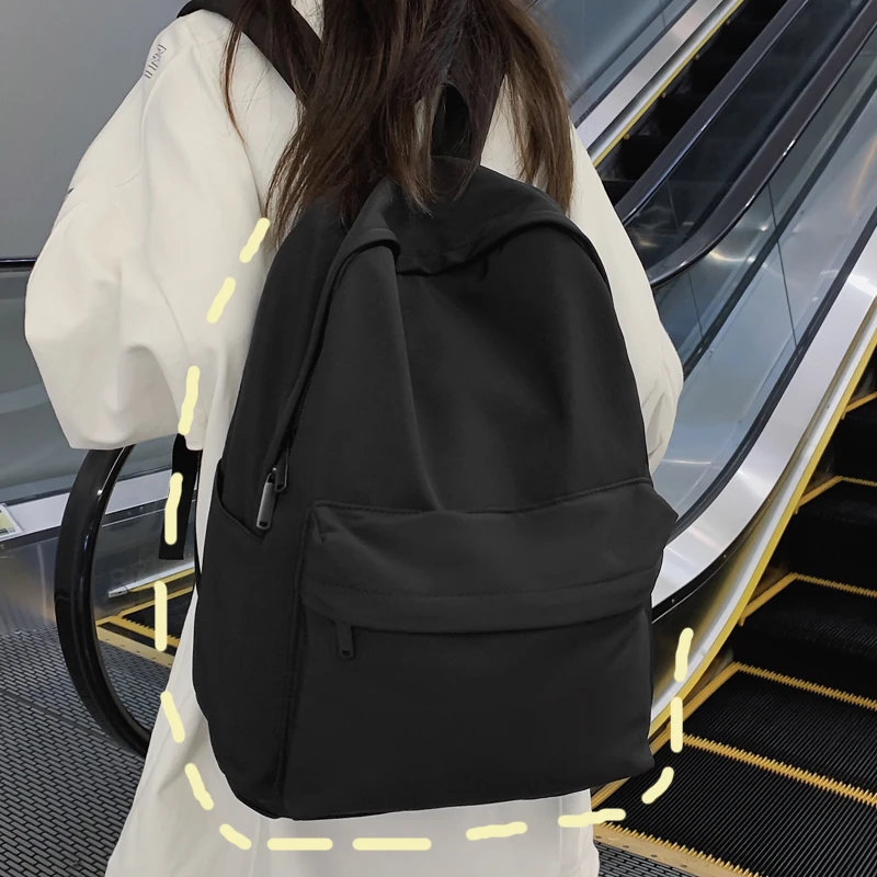 纯色简约书包女ins日系大学生背包初中生大容量高中生轻便双肩包
