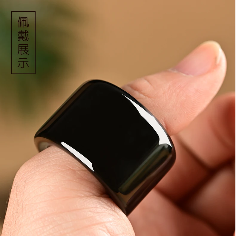 天然新疆和田玉墨玉扳指男女款戒指大拇指玉石指环霸气文玩手把件