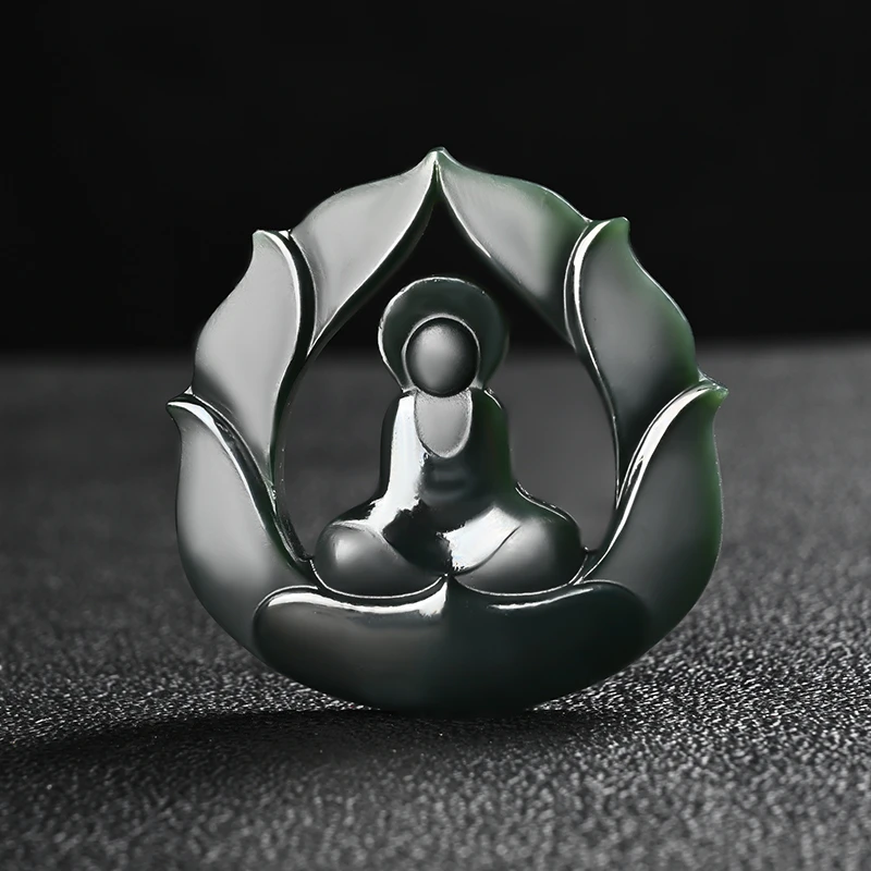 新疆和田玉塔青玉悟道观音菩萨挂件男士玉佩天然玉石一级特细保真