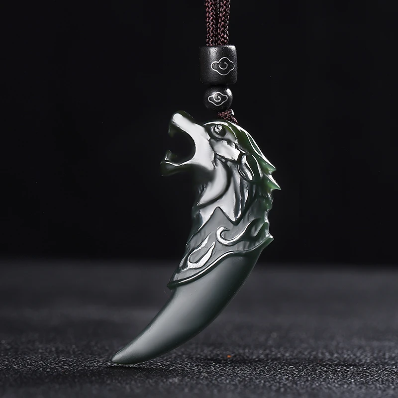 新疆和田玉塔青玉狼牙吊坠挂件一级特细哑亮结合精雕男女款玉石